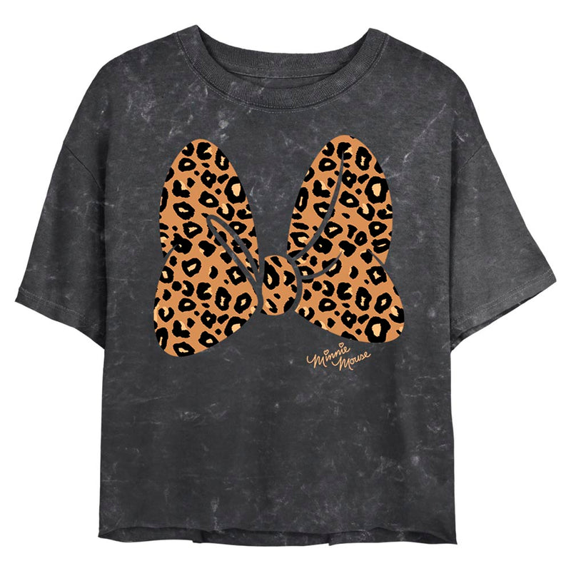 Junior's Disney Cheetah Print Minnie Mouse Bow Mineral Wash Crop Top
